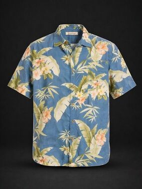 Tommy Bahama Hawaiian Shirt Men’s XL Blue Floral Tropical Camp Button Up